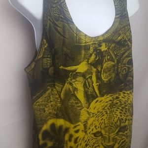 Tiger  Death Pyramids Yellow gold Vibrant Black tank top L Cancun Mexico top d9